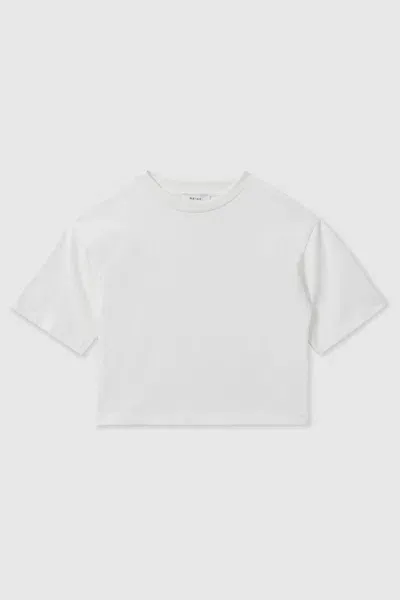 Reiss Kids' Ivory Cassy Junior Oversized Cotton Crew-neck T-shirt In Cream