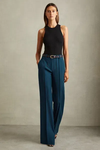 Reiss Teal Petite Wide Leg Wool Blend Suit Trousers