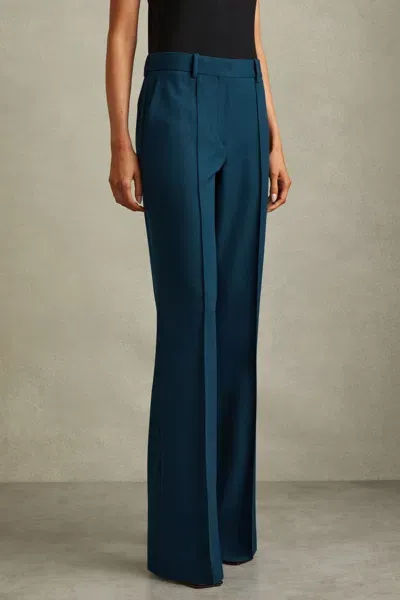 Reiss Teal Wide Leg Wool Blend Suit Trousers