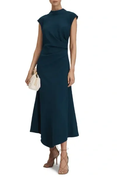 Reiss Teal Ruched Midi Dress