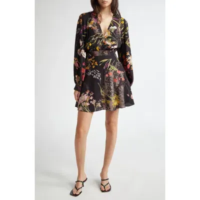 Reiss Keira Floral Long Sleeve Minidress In Black