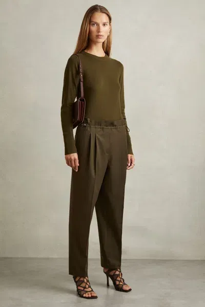 Reiss Khaki Drawstring Waist Tapered Trousers