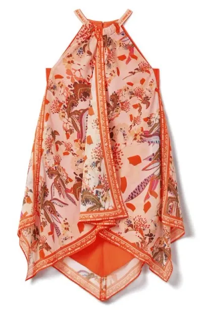 Reiss Kids' Akari Jr. Print Handkerchief Hem Halter Dress In Pink Print