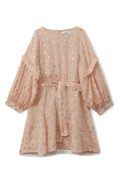 Reiss Kids' Allie Metallic Long Sleeve Chiffon Dress In Pink