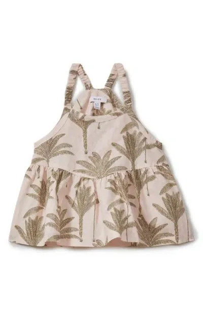 Reiss Kids' Klemee Sr. Palm Print Linen & Cotton Trapeze Top In Neutral