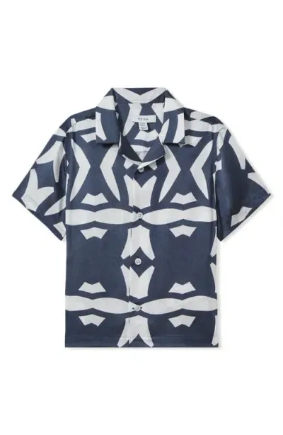 Reiss Kids' Purkiss Sr. Geo Print Camp Shirt In Air Force Blue/white