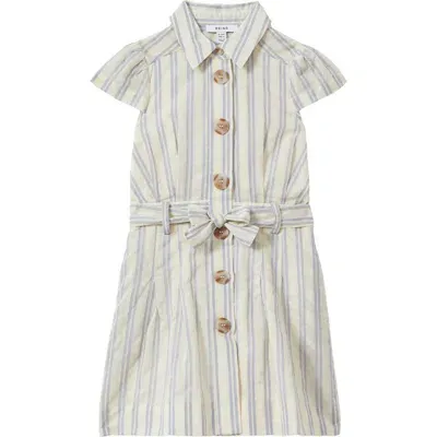 Reiss Kids' Selena Sr. Stripe Cotton & Silk Open Back Shirtdress In Blue