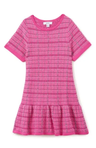 Reiss Kids' Shona Metallic Cotton Blend Tweed Dress In Pink