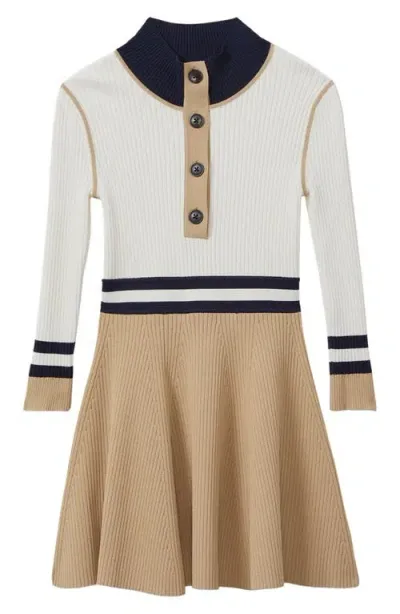 Reiss Kids' Vera Sr. Long Sleeve Mock Neck Rib Sweater Dress In Camel