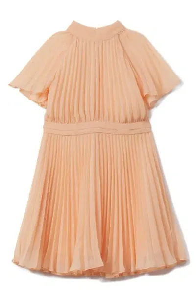 Reiss Kids' Verity Jr. Pleated Flutter Sleeve Dress In Apricot