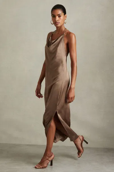 Reiss Mink Satin Cowl Neck Maxi Dress