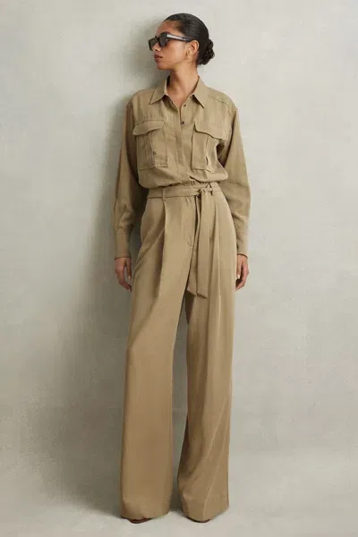 Reiss Khaki Petite Lyocell Wide Leg Jumpsuit