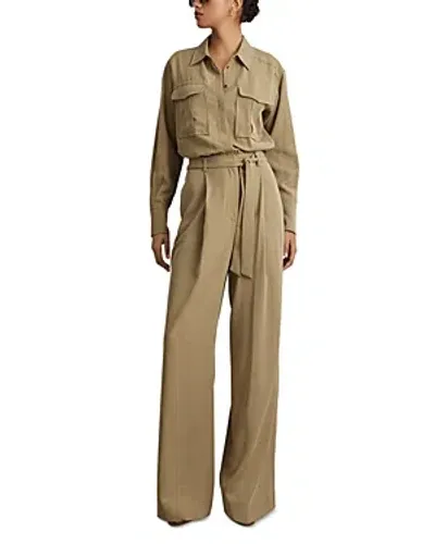 Reiss Liliana Wide Leg Utility Jumpsuit In Khaki