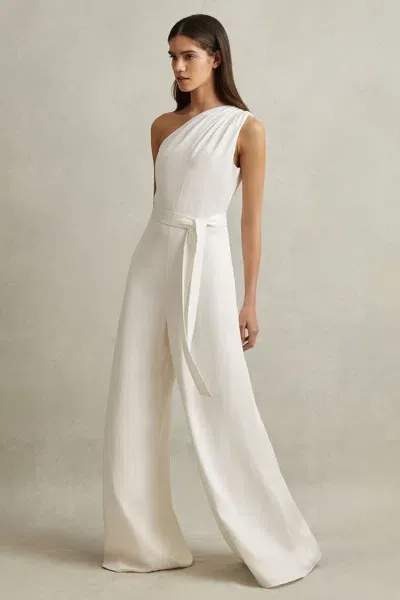 Reiss Ivory One-shoulder Belted Jumpsuit