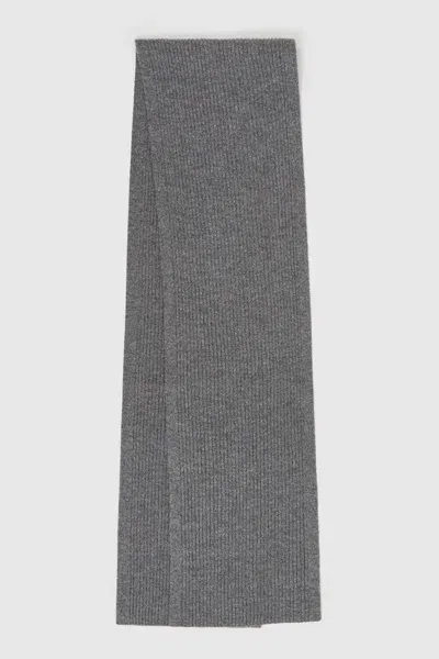 Reiss Mid Grey Melange Chesterfield Ribbed Merino Scarf