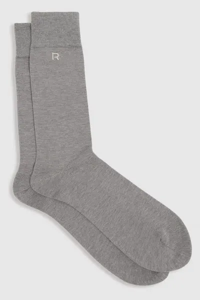 Reiss Mid Grey/oatmeal Penn Cotton-blend Logo-embroidered Socks