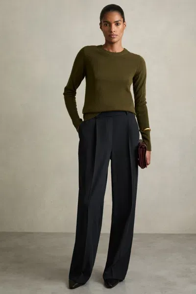 Reiss Navy Elasticated-waist Wide-leg Twill Trousers