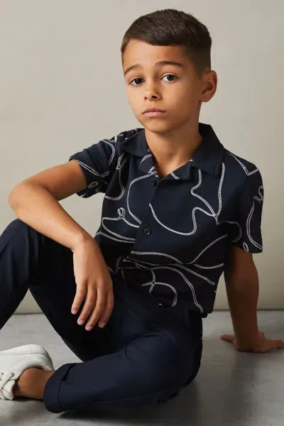 Reiss Kids' Navy Cotton Jersey Embroidered Shirt