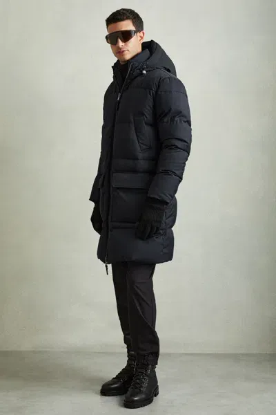 Reiss Navy Quilted Longline Puffer Jacket