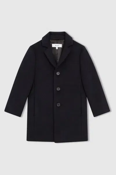 Reiss Navy Teen Single Breasted Overcoat