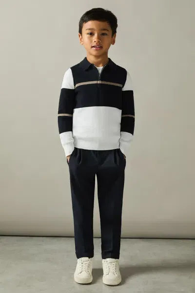 Reiss Navy/white/camel Tokyo Colour-block Half-zip Polo Shirt