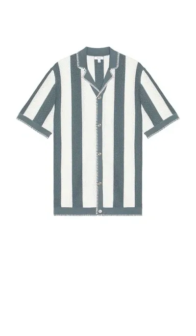 Reiss Naxos Striped Knitted Shirt In Argento/optic W