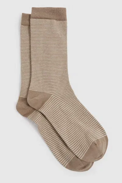 Reiss Neutral Maria Cotton Blend Striped Crew Socks