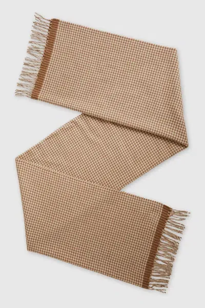 Reiss Neutral Wool Blend Dogtooth Embroidered Scarf