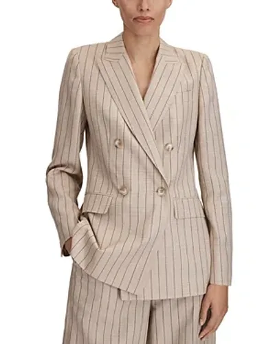 Reiss Neutral Wool Blend Striped Double Breasted Blazer