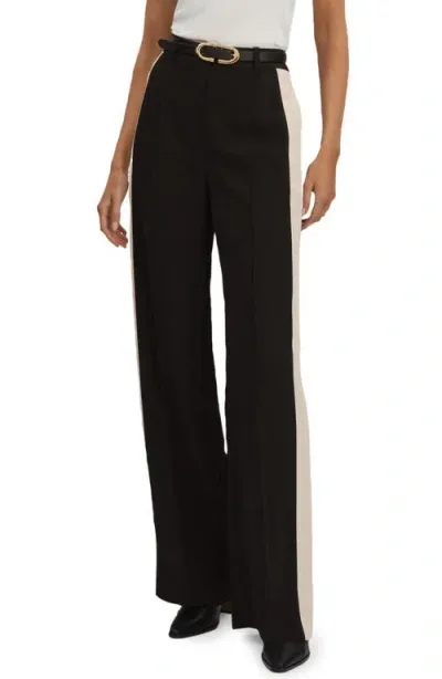 Reiss Pam Stripe Wide Leg Pants In Black/cream