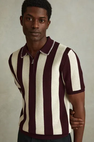 Reiss White/bordeaux Paros Knitted Half-zip Polo Shirt