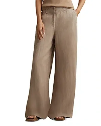 Reiss Petite Linen Wide-leg Pants In Mink Neutral