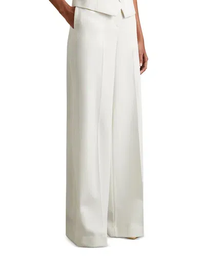 Reiss White Leanna Wool Blend Wide Leg Tux Trousers