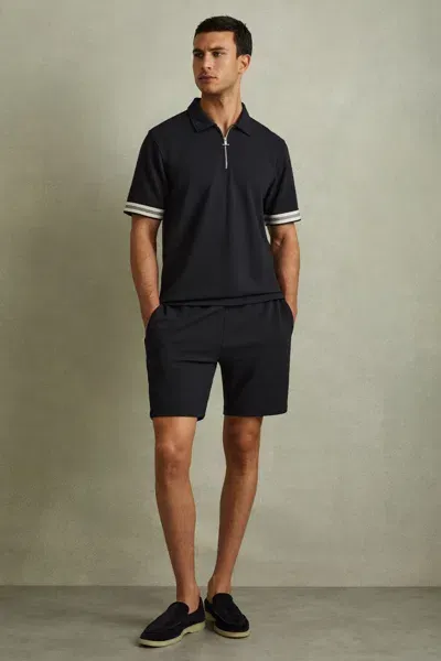 Reiss Navy Phoenix Textured Contrast Side Drawstring Shorts