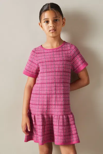 Reiss Pink Cotton Blend Checked Smocked Dress