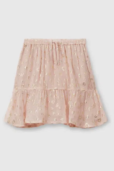 Reiss Pink Teen Metallic Print Flounced Hem Skirt