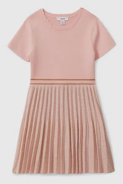 Reiss Pink Teen Metallic Pleated Knitted Dress