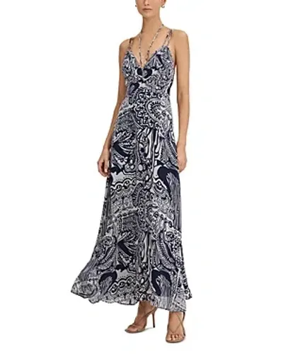 Reiss Navy Printed Strappy Resort Midi Dress