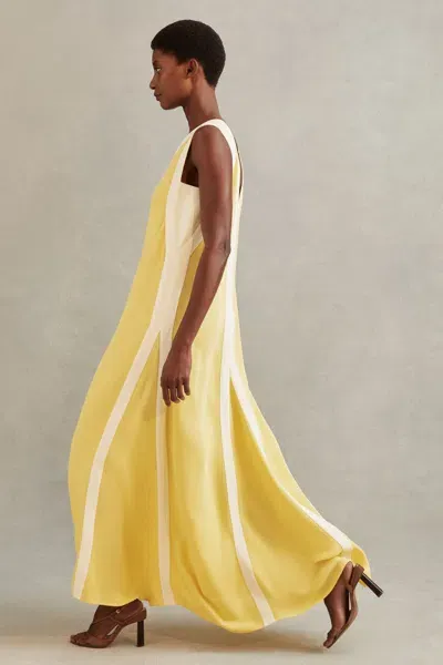 Reiss Yellow/cream Colourblock Maxi Dress