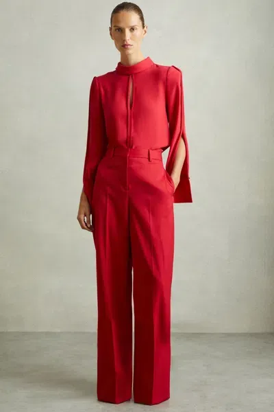 Reiss Red Anna Wool Blend Wide Leg Trousers