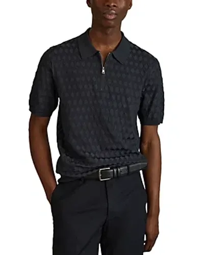 Reiss Rizzo Printed Zipper Polo Shirt In Navy