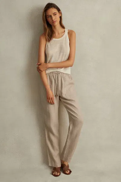 Reiss Sand Drawstring Linen Trousers