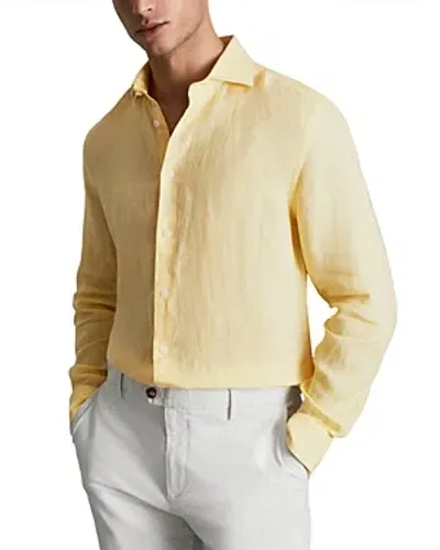 Reiss Ruban Long Sleeve Button Front Linen Shirt In Melon