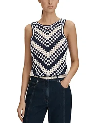 Reiss Sabrina Crocheted Vest In Navy/ivory