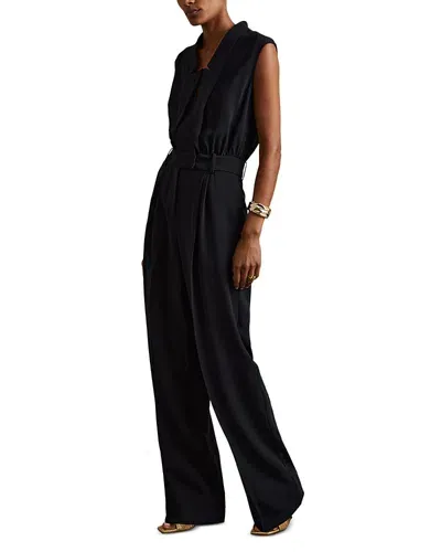 Reiss Navy Sara Tux Pleated Jumpsuit