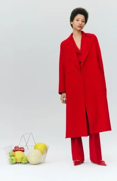 Reiss Sasha Tie Waist Double Breasted Wool Blend Coat In Red