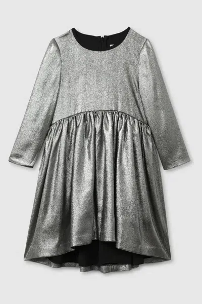 Reiss Silver Metallic Fit And Flare Dress