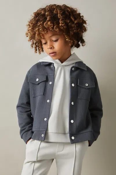 Reiss Kids' Steel Blue Senior Textured Cotton Blend Jacket