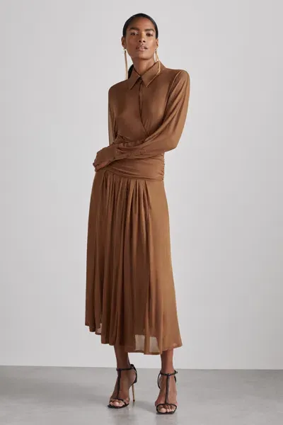 Reiss Tan Atelier Gathered-georgette Maxi Dress