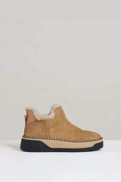 Reiss Tan Shearling-lined Suede Ankle Boots